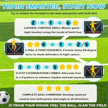 Soccer Training Mat with Video Guide & Grip Socks | 47“x32” Footwork Agility Mat for Ball Control & Speed | Non-Slip Soccer Practice Mat for All Ages, Home, Gym | Includes Training Equipment & Guide - style: 2-in-1 Basic