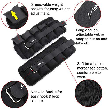 Adjustable Ankle Weights 1-5/10/12 Lbs Leg Weights for Men Women,Wrist Ankle Weights for Physical Therapy,Yoga Pilates,Workout,Walking,Jogging - color: Adjustable 5 Lb Set ( 2.5 Lb Each) - Black