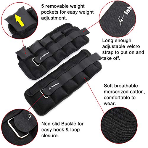 Adjustable Ankle Weights 1-5/10/12 Lbs Leg Weights for Men Women,Wrist Ankle Weights for Physical Therapy,Yoga Pilates,Workout,Walking,Jogging - color: Adjustable 5 Lb Set ( 2.5 Lb Each) - Black