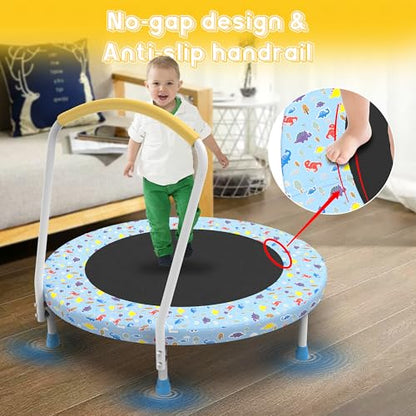 36" Mini Toddler Trampoline with Handles, Indoor Quiet Kids Trampoline with Super Safety Mat and Durable Steel Frame, Indoor/Outdoor - color: Light Blue Print
