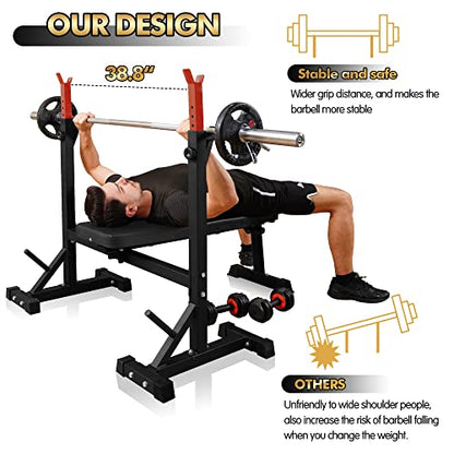 Bench Press, CANPA Olympic Weight Bench with Squat Rack Workout Bench Adjustable Barbell Rack Stand Strength Training Home Gym Multi-Function - color: Red