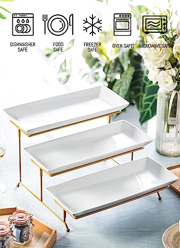 LYEOBOH 3 Tier Serving Stand and Platters Set Tiered Serving Tray for Party - color: Gold, style: 14inch Rectangle platter