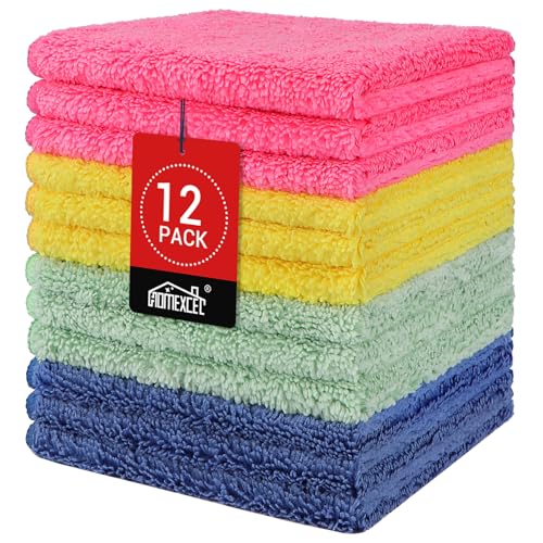 HOMEXCEL Microfiber Washcloths 12 Pack, Highly Absorbent and Soft Face Towel, Multi-Purpose Wash Cloths for Bathroom, Gym, Hotel, Spa and Kitchen, 12x12 Inch, Assorted Set - color: Assorted Set, size: 12 x 12 inch