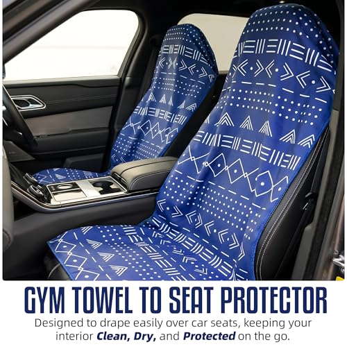 Hooded Microfiber Gym Towel – Highly Absorbent Car Seat Towel with Carry Bag – Double-Sided Sweat Towel, Reversible, Quick Dry & Sand-Resistant Fabric, Aztech Blue, 130 x 60cm