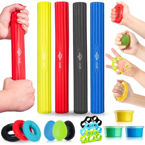 Flex Therapy Bar and Grip Strength Trainers Set, Physical Therapy & Resistance Bar for Golfers Elbow,Tendinitis,Wrist,Forearms Pain, Improve Grip Strength and Relieve Pain - color: Colored clay 16pcs ‎Black sets