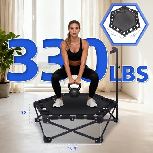 Foldable Trampoline, Fitness Rebounder Trampoline with 5-Level Adjustable Foam Handle, Quiet and Stable Exercise Trampoline for Kids Adults, Indoor/Outdoor Mini Trampoline