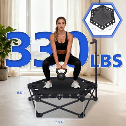 Foldable Trampoline, Fitness Rebounder Trampoline with 5-Level Adjustable Foam Handle, Quiet and Stable Exercise Trampoline for Kids Adults, Indoor/Outdoor Mini Trampoline