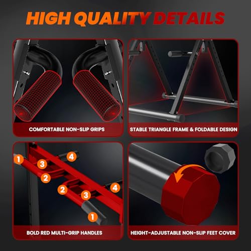 Power Tower Pull Up Dip Station Foldable, Pull Up Bar Station Adjustable, Multi-Function Home Gym, Strength Training Fitness Equipment, Triangular Design, for Home Outdoor - color: Black, Red-Multifunction Bar