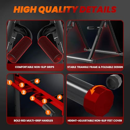 Power Tower Pull Up Dip Station Foldable, Pull Up Bar Station Adjustable, Multi-Function Home Gym, Strength Training Fitness Equipment, Triangular Design, for Home Outdoor - color: Black, Red-Multifunction Bar