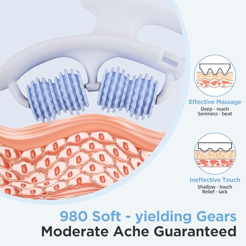 Cellulite Massage Tool - Lymphatic Drainage Massager - Muscle Roller, Deep Fascia Massage, Dimpled Skin Removal, Legs/Thighs/Buttocks, Anti-Cellulite Roller, Smooth Skin (14 Wheel - Blue) - color: White Blue