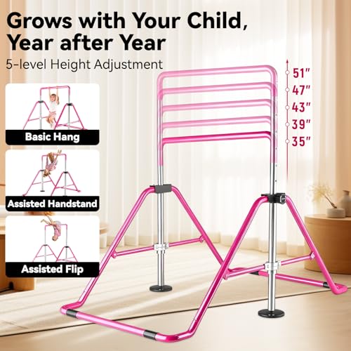 Kids Gymnastics Bar Gymnastic Equipment for Home Adjustable Height Gymnastic Training Bar Gymnastic Stuff for 3-7 Years Old Girls - color: Pink