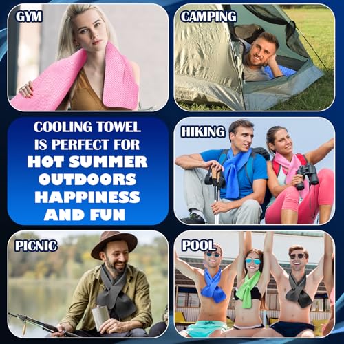 4 Pcs Cooling Towel PVA Cooling Neck Wraps Instant for Neck 34x4 in Long Lasting Reusable Breathable Chilly Towel for Yoga Sport Running Gym Workout Camping Fitness(Blue,Green,Red,Grey)