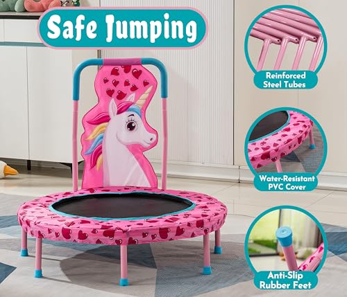 36" Mini Trampoline for Kids Ages 1-6, Toddler Trampoline with Handle, Safety Pad & Rubber Legs, 36 inch Baby Trampoline Indoor Garden, Gift for Boy and Girl