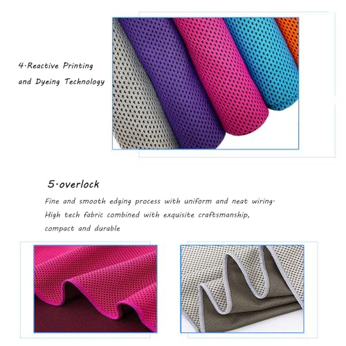 5 Pack Cooling Towel 47"x13.78"(120x35cm) Microfiber, Soft Breathable Chilly Towel Stay Cool for Yoga, Sport, Gym, Workout, Camping, Fitness, Running(5, Grey+Blue+Rose Red+Purple+Orange)
