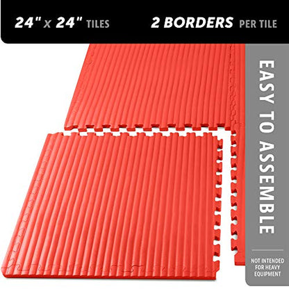 We Sell Mats 3/4 Inch Thick Martial Arts EVA Foam Exercise Mat, Tatami Pattern, Interlocking Floor Tiles for Home Gym, MMA, Anti-Fatigue Mats, 24 in x 24 in - color: Red, style: 24 Square Feet (6 Tiles)