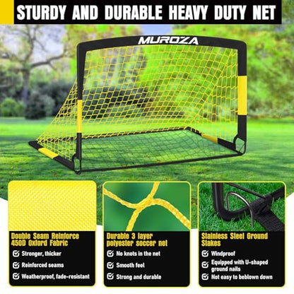 Agility Ladder & Soccer Goal Training Set, 20ft Speed Ladder with Cones, Hurdles, Jump Rope & Parachute, Plus 2 Pack Pop Up Kids Soccer Goals with Ball & Cones for Backyard Sports Practice