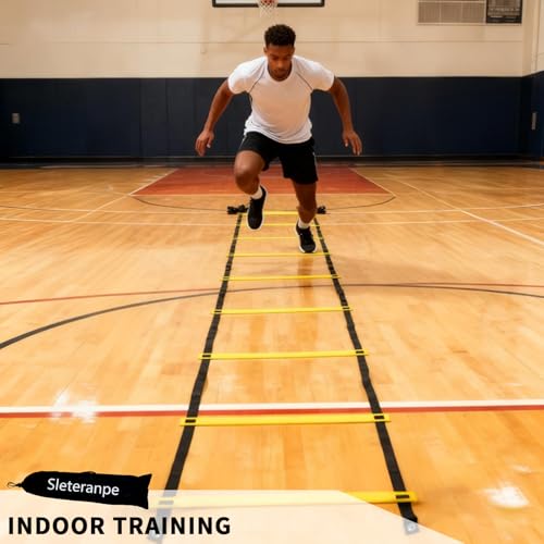 20ft Adjustable Agility Ladder | Speed Ladder for Soccer, 12 Adjustable Rungs, Durable, Carry Bag & Straps, Yellow, Footwork Training for Athletes