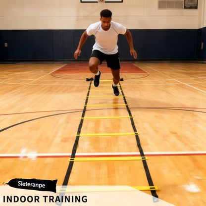 20ft Adjustable Agility Ladder | Speed Ladder for Soccer, 12 Adjustable Rungs, Durable, Carry Bag & Straps, Yellow, Footwork Training for Athletes