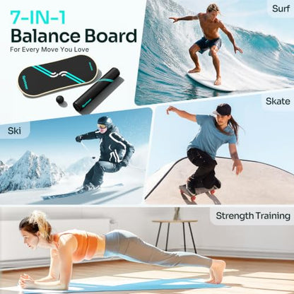 Sportneer Balance Board, 7-Mode Balance Trainer with Roller & Ball - color: Black-Turquoise