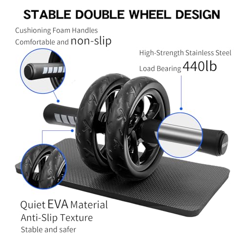 Ab roller wheel with knee pad for abdominal exercise core workout weight loss no noise easy to assembling light weight perfect home gym equipment for men & women