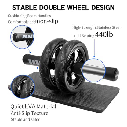 Ab roller wheel with knee pad for abdominal exercise core workout weight loss no noise easy to assembling light weight perfect home gym equipment for men & women