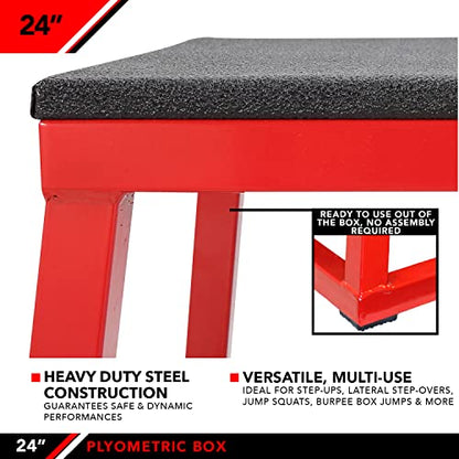 JFIT Plyometric Boxes - Made in Taiwan NO Assembly Required Single - Height Box Set and Adjustable Box Options Plyometric Platform and Jumping Agility Box for Training Conditioning Strength Training - style: 24" Height (Single Plyo Box)