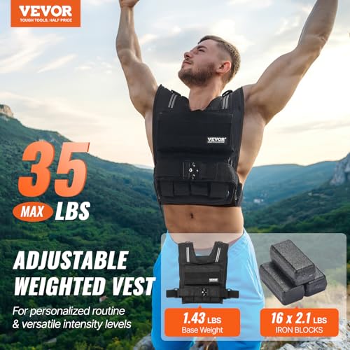 VEVOR Adjustable Weighted Vest, 11-20lb/20-32lbs/35lbs/40lbs Weight Vest with 6 Ironsand Weights and Reflective Stripe, Workout Equipment for Strength Training Running Jogging - color: 35 lbs