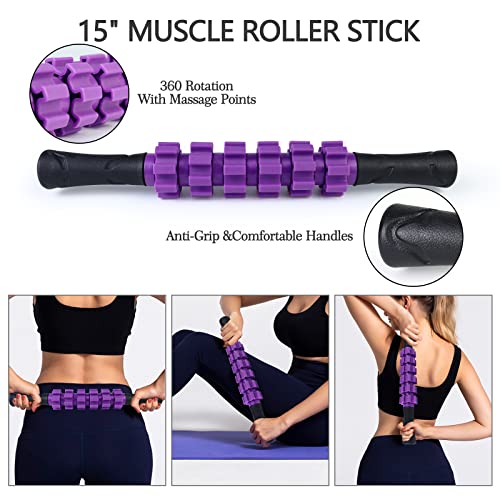 JOYENERGY 5 in 1 Foam Roller Set, Trigger Point Foam Roller Patented, Massage Roller Stick, Massage Ball, Stretching Strap for Deep Tissue Massager for Muscle Pilates Yoga Whole Body