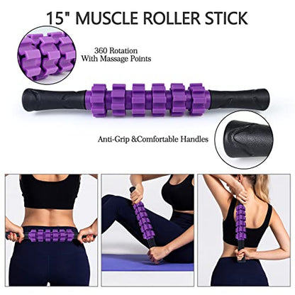JOYENERGY 5 in 1 Foam Roller Set, Trigger Point Foam Roller Patented, Massage Roller Stick, Massage Ball, Stretching Strap for Deep Tissue Massager for Muscle Pilates Yoga Whole Body