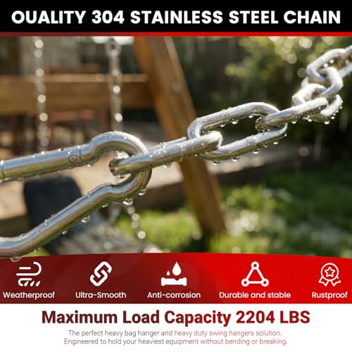 1000LB Heavy Duty Hanging Swing Chain, 6mm Thick 304 Stainless Steel Hanging Chain with 2 Carabiners, 25" Hardware Kit for Hammock, Hanging Chair, Punching Bags, Tree, Indoor & Outdoor