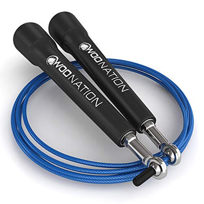 WOD Nation Adjustable Speed Jump Rope For Men, Women & Children - Blazing Fast Fitness Skipping Rope Perfect for Boxing, MMA, Endurance - color: Black
