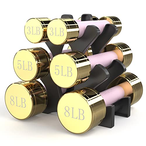 TECHNOAGE Round Dumbbell Sets with Steel Handle, Odorless Neoprene rubber Handle Cover - color: Pink-6PC