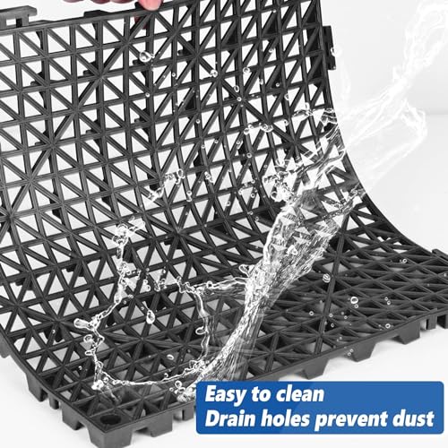 ToLanbbt Modular Interlocking Cushion 24P 11.8" x 11.8" Interlocking Rubber Floor Drain Holes Non-Slip Splicing Drainage Mats for Deck, Shower, Kitchen, Drain Pool, Sauna Bath, Indoor Outdoor (Black) - size: 24 PCS