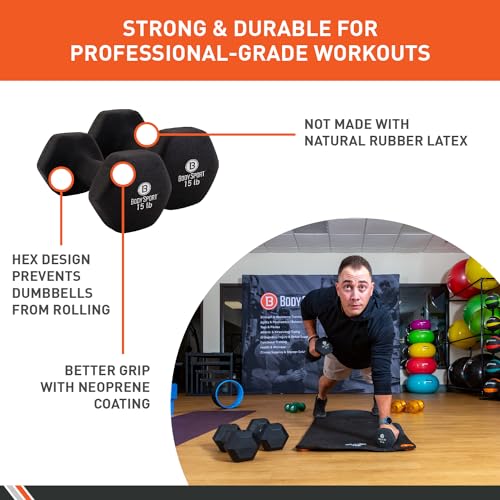 Body Sport Neoprene Dumbbell Weight - Latex-Free, Strength Training Equipment for Home Fitness & Gym Workouts - color: 15 Pound