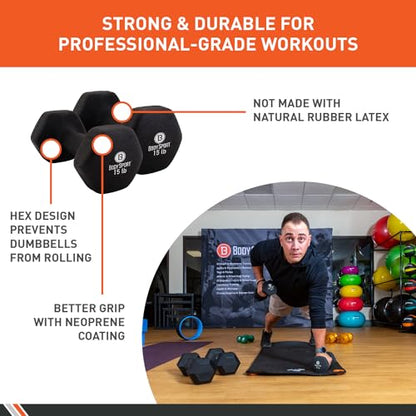 Body Sport Neoprene Dumbbell Weight - Latex-Free, Strength Training Equipment for Home Fitness & Gym Workouts - color: 15 Pound