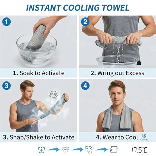 4 Pack Cooling Towel for Neck and face(40"x12"), Cooling Neck Wraps, Quick Dry Towels, Ice Towel for Gym, Yoga, Running, Workout - color: Light Blue/Gray/Dark Gray/Black