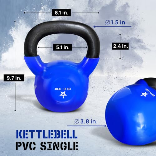 Yes4All Kettlebell, 5-100 LB Vinyl Coated Cast Iron Strength Training Kettlebells for Home Gym Exercises, Fitness, Full Body Workout Equipment, Push Ups, and Grip Strength - color: H. 40LB - Dark Blue, style: Vinyl Coated