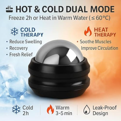 Flyfan Cold Massage Roller Ball, Small Gift for Teens, Men, Women, Boyfriend, Husband, Fitness Lovers, Stocking Stuffers,Handheld Muscle Roller Ball for Neck, Shoulders, Back, Calves & Feet - color: Black
