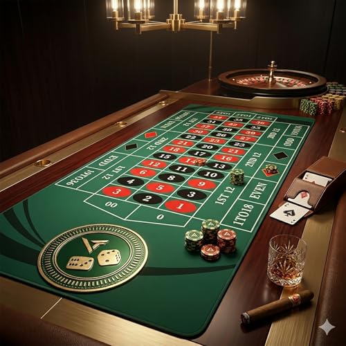 AQQA Roulette Table Mat 70 x 35 Inch, Durable, Water-Resistant Roulette Mat Made of 3mm Thick Rubber, Reinforced with Sturdy Stitching - Portable Casino Roulette Mat for Game Night Party