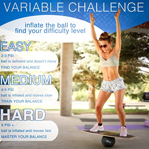 The Skill Board Beginner to Pro - Wooden Balance Board for Adults Bundle - Incl. Balance Trainer for All Sports, Gym, Standing Desk, or Yard Games, 2x Fitness Balls, Ball Pump and more - size: Original