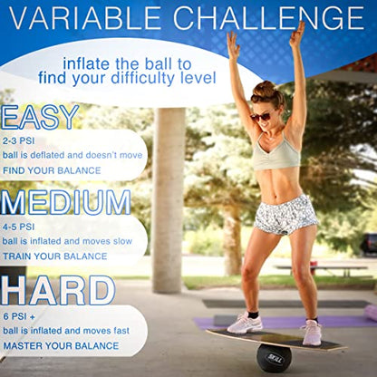 The Skill Board Beginner to Pro - Wooden Balance Board for Adults Bundle - Incl. Balance Trainer for All Sports, Gym, Standing Desk, or Yard Games, 2x Fitness Balls, Ball Pump and more - size: Original