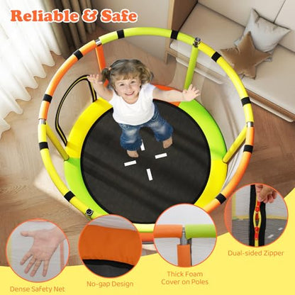 GYMAX 55" Trampoline for Kids, 440LBS 6 in 1 Toddler Rebounder with Swing, Basketball Hoop, Punching Bag, Rings & Bar, No-Gap Jumping Mat Mini Indoor Outdoor Trampoline