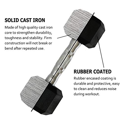 Dumbbells Set of 2 Hex Rubber Encased Dumbbells, Weights Dumbbells Set with Metal Handle for Exercise and Fitness (12 lb, Pair)