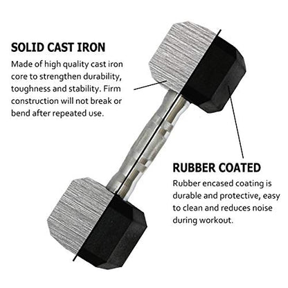 Dumbbells Set of 2 Hex Rubber Encased Dumbbells, Weights Dumbbells Set with Metal Handle for Exercise and Fitness (12 lb, Pair)