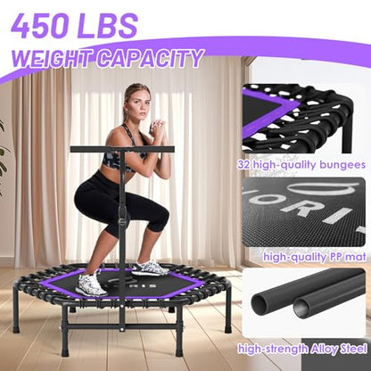 45'' Rebounder Trampoline for Adults - Max Load 450lbs, Trampoline with Adjustable Foam Handle Indoor/Outdoor Fitness Body Exercise - color: Purple