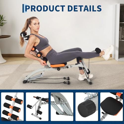 Multifunctional Ab Machine, Adjustable Sit Up Bench, Core Workout Bench for Abdominal Training, Foldable Home Gym Fitness Equipment with Ergonomic Back Support, Full Body Exercise