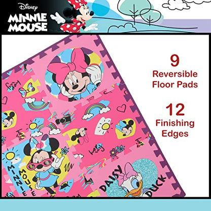 Disney Minnie Mouse Daisy Duck EVA Foam Mat, Cool Summer Interlocking Flooring Tiles, Pink, 36 x 36 Inches