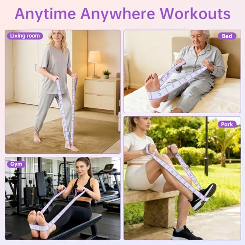 Stretch Strap Elastic Yoga Stretching Strap with 12 Loops Polyester for Physical Therapy, Pilates, Home Workout - Multi-Loop Pilates Stretch Band (Purple)