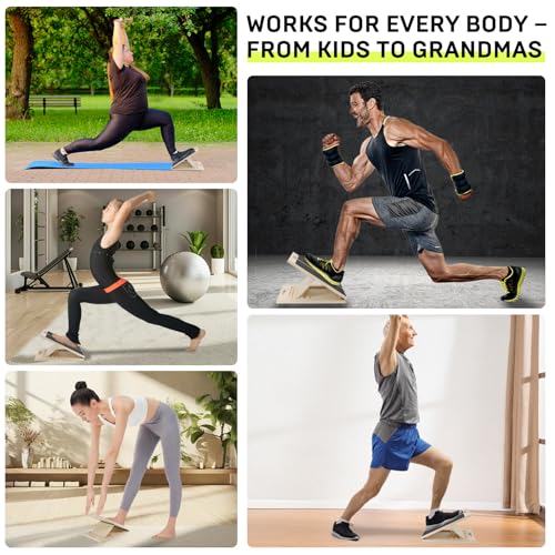 Wooden Slant Board for Calf Stretching – Adjustable Incline Board for Squats, Ankle & Achilles Stretch, Physical Therapy Foot Stretcher, Non-Slip Wedge for Knees Over Toes, Balance & Mobility Training