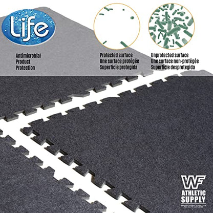 WF Athletic Supply Carpet Top EVA Foam Floor Tiles, Black Carpet Texture Surface Puzzle Interlocking Mats for Home Gym, Kids Room & Living Room; 24-inch x 24-inch x 12-mm per Tile